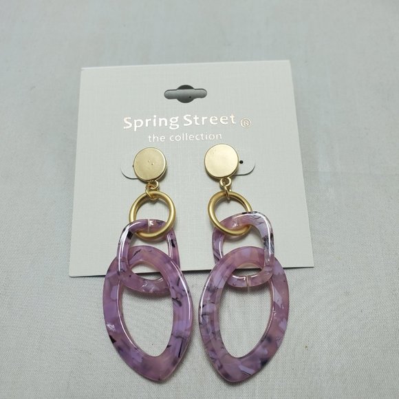 Nordstrom chain link pierced drop earring pink tortoise shell resin and gold - Picture 2 of 3